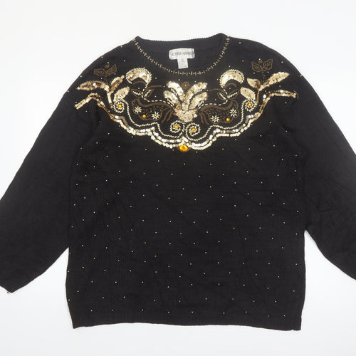 Victoria Harbour Women’s Black Sequin Embroidered Jumper L Classic Retro