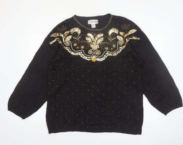 Victoria Harbour Women’s Black Sequin Embroidered Jumper L Classic Retro