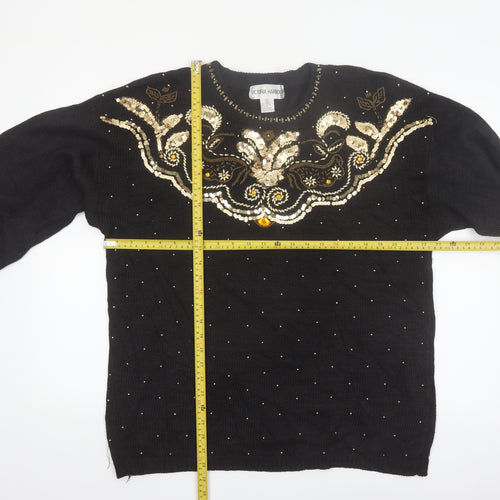 Victoria Harbour Women’s Black Sequin Embroidered Jumper L Classic Retro