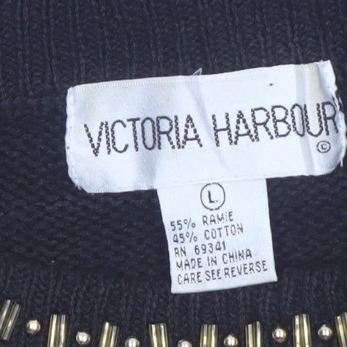 Victoria Harbour Women’s Black Sequin Embroidered Jumper L Classic Retro