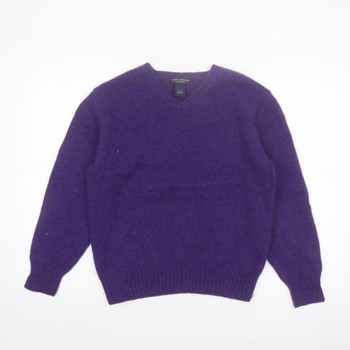 Daniel Cremieux Women's Purple Wool V-Neck Jumper Size L