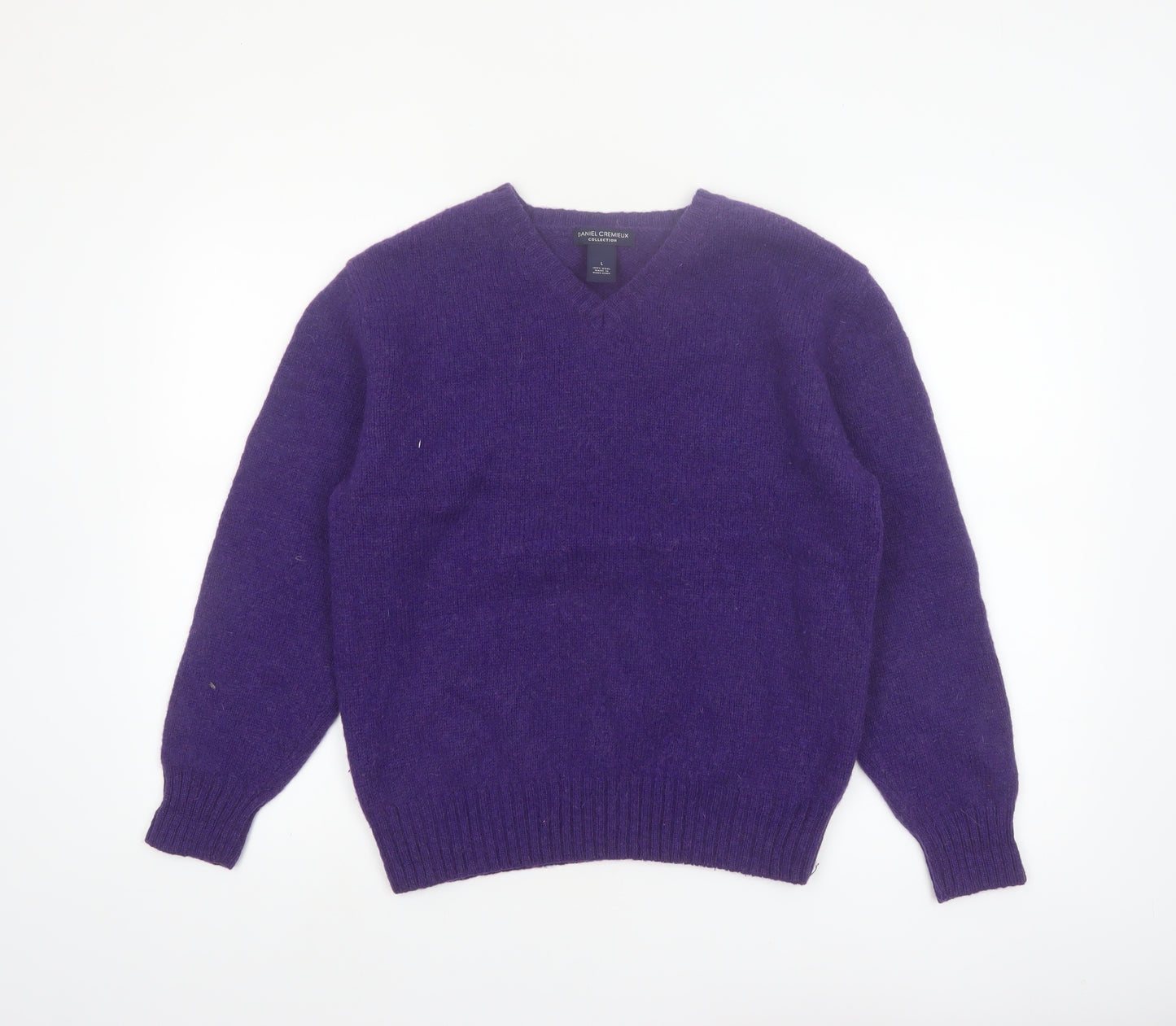 Daniel Cremieux Women's Purple Wool V-Neck Jumper Size L