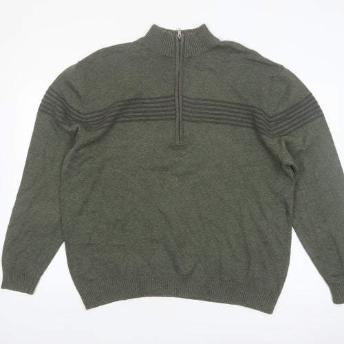 Redhead Men's Green XL 1/4 Zip High Neck Cotton Jumper
