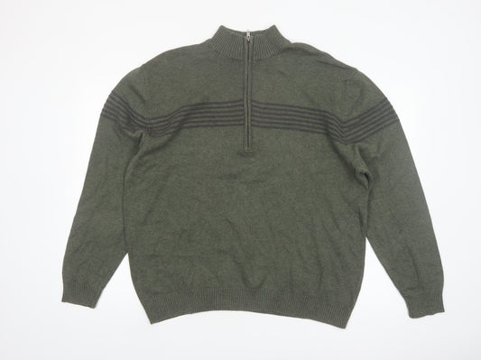 Redhead Men's Green XL 1/4 Zip High Neck Cotton Jumper