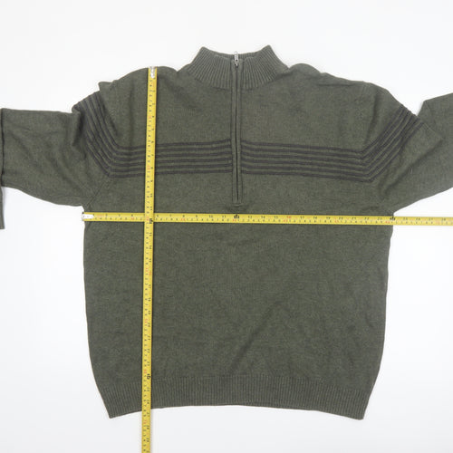 Redhead Men's Green XL 1/4 Zip High Neck Cotton Jumper