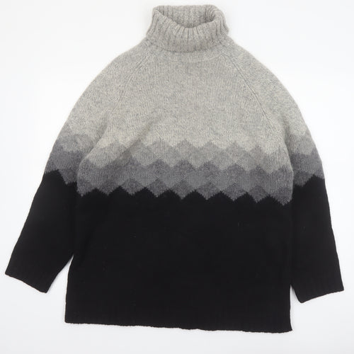 SKYR Men's Grey Roll Neck Wool Blend Geometric Chunky Knit Jumper M