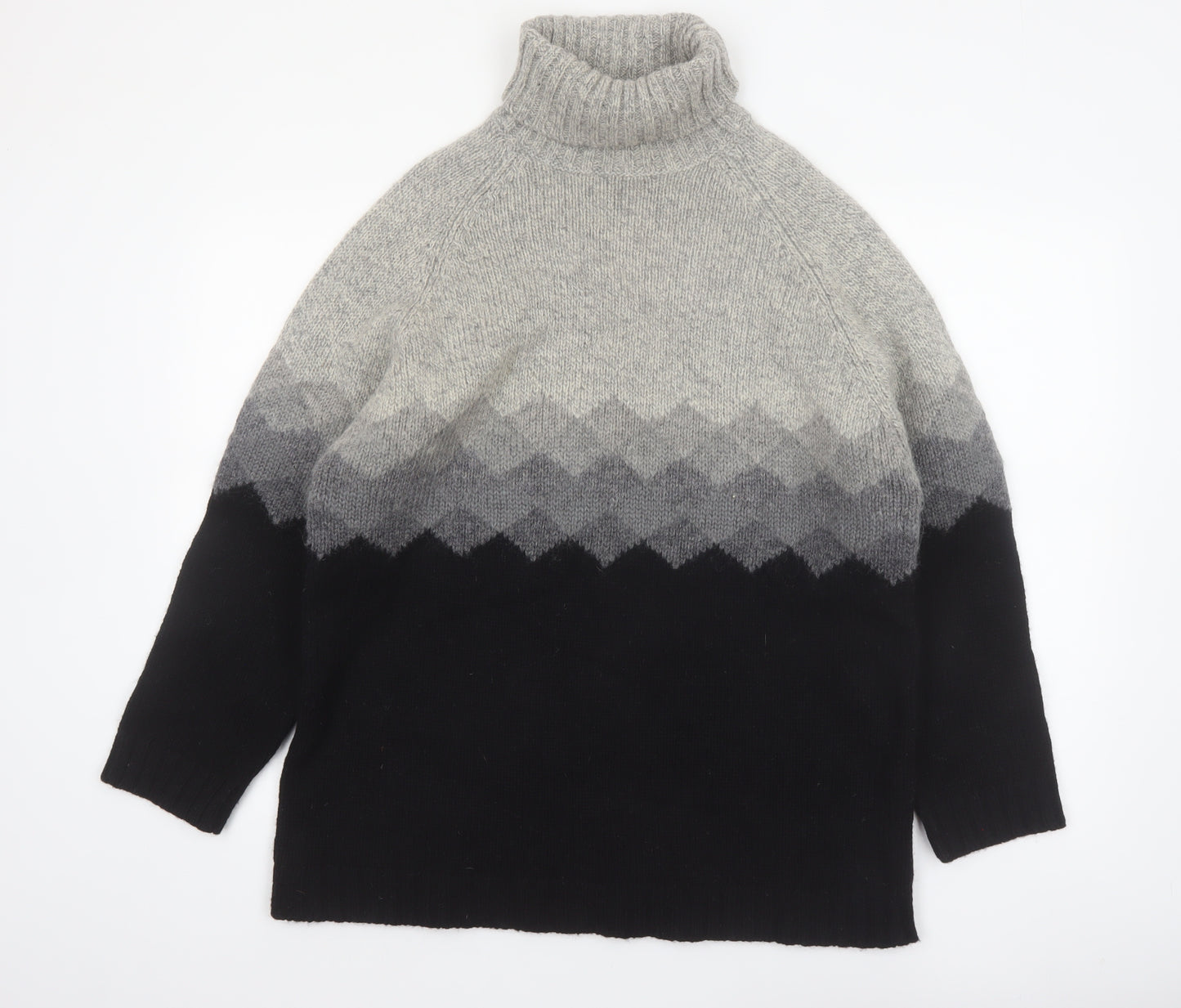 SKYR Men's Grey Roll Neck Wool Blend Geometric Chunky Knit Jumper M