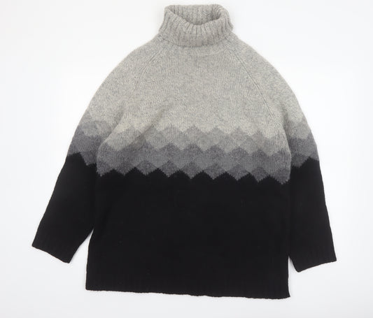 SKYR Men's Grey Roll Neck Wool Blend Geometric Chunky Knit Jumper M