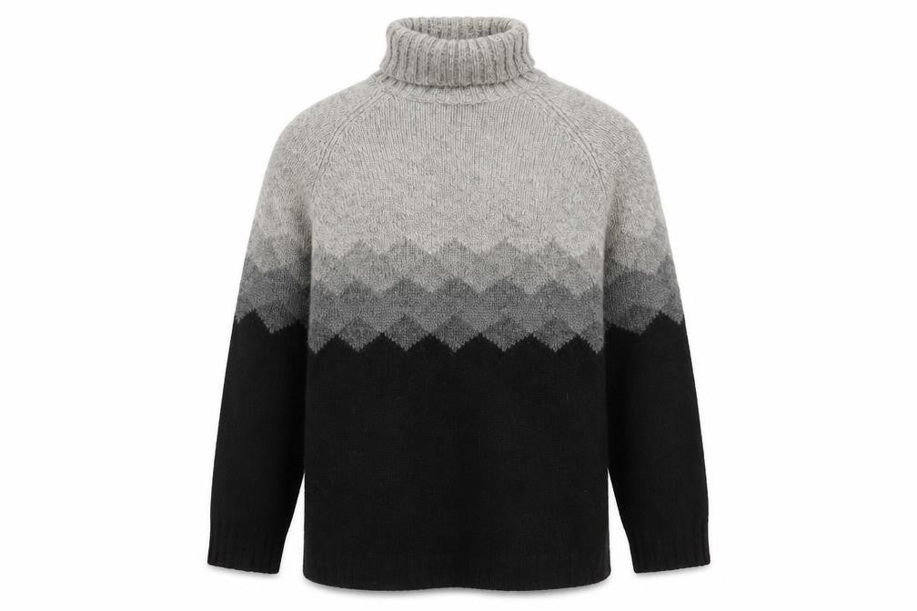Front view of SKYR Men's Grey Roll Neck Wool Blend Geometric Chunky Knit Jumper M