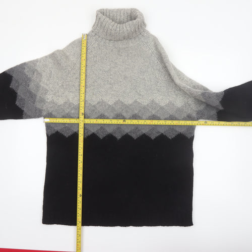 SKYR Men's Grey Roll Neck Wool Blend Geometric Chunky Knit Jumper M