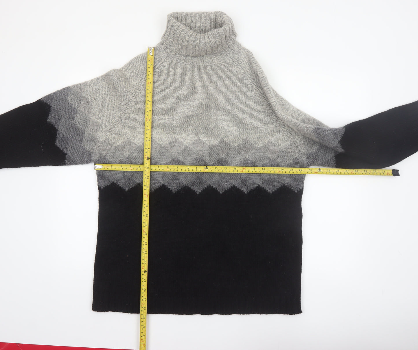 SKYR Men's Grey Roll Neck Wool Blend Geometric Chunky Knit Jumper M