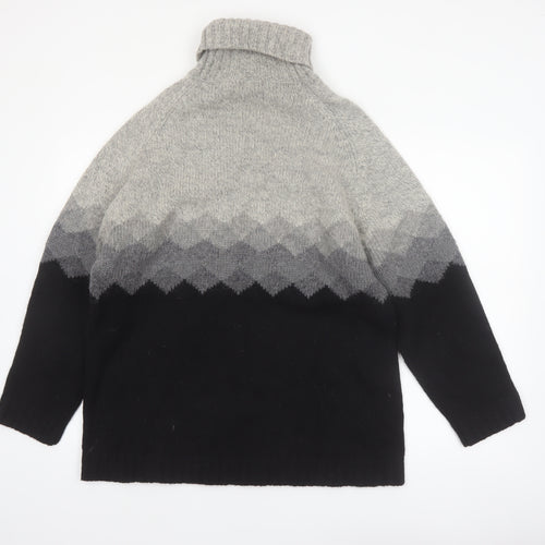 SKYR Men's Grey Roll Neck Wool Blend Geometric Chunky Knit Jumper M