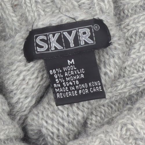 SKYR Men's Grey Roll Neck Wool Blend Geometric Chunky Knit Jumper M