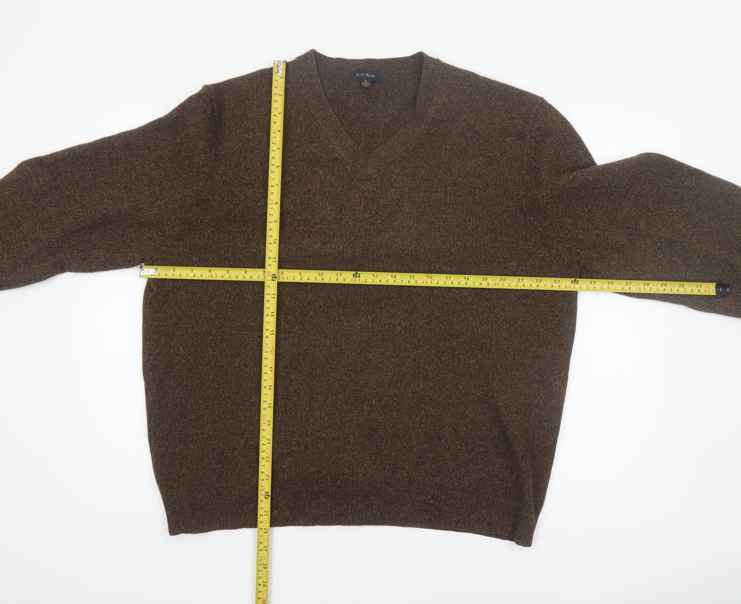 Club Room Men's Brown Lambswool V-Neck Jumper XL
