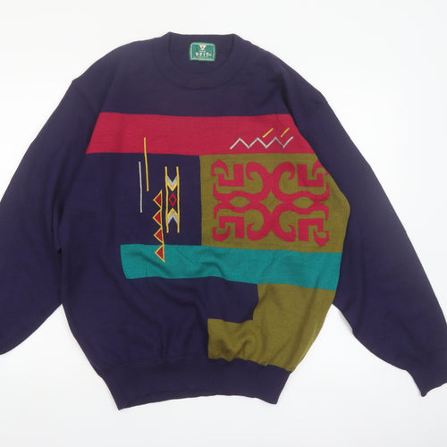 R.FIT Men’s Multicoloured Retro Geometric Knit Jumper Size L