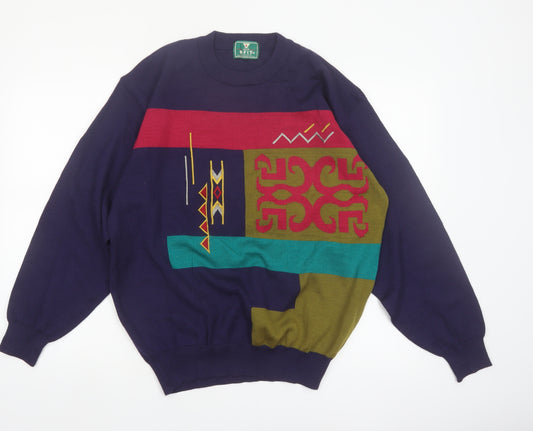 R.FIT Men’s Multicoloured Retro Geometric Knit Jumper Size L