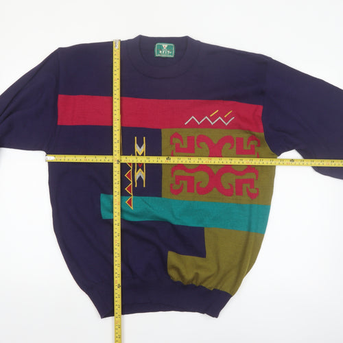 R.FIT Men’s Multicoloured Retro Geometric Knit Jumper Size L