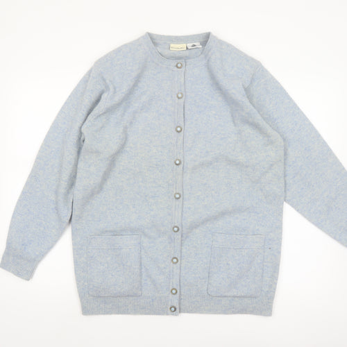 Isabelle Women's Blue Lambswool Crew Neck Button Cardigan Size S