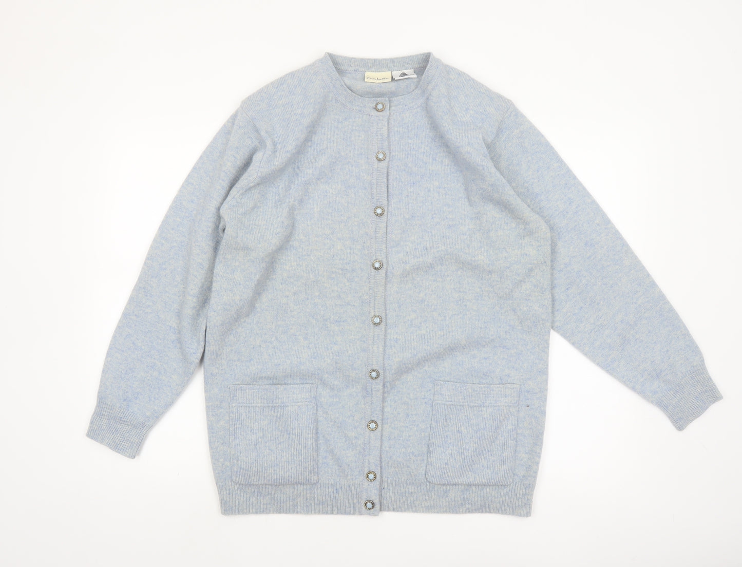 Isabelle Women's Blue Lambswool Crew Neck Button Cardigan Size S