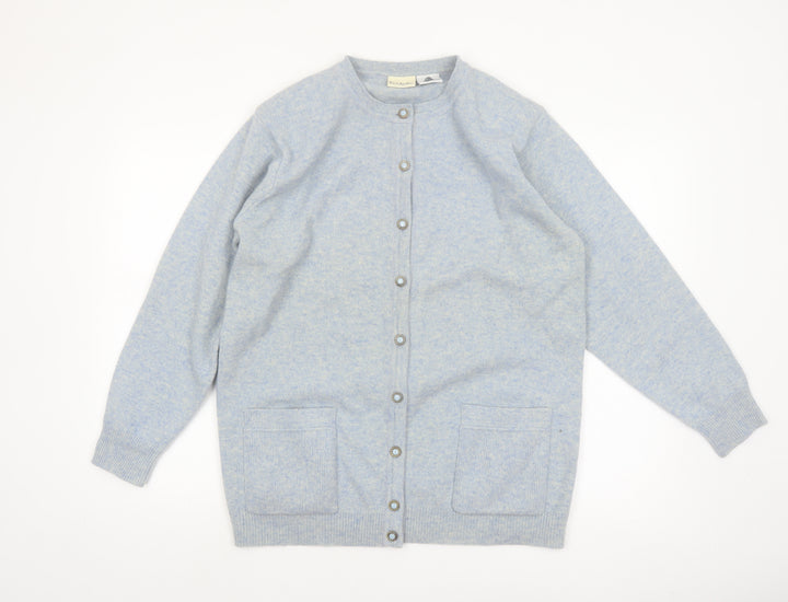 Isabelle Women's Blue Lambswool Crew Neck Button Cardigan Size S