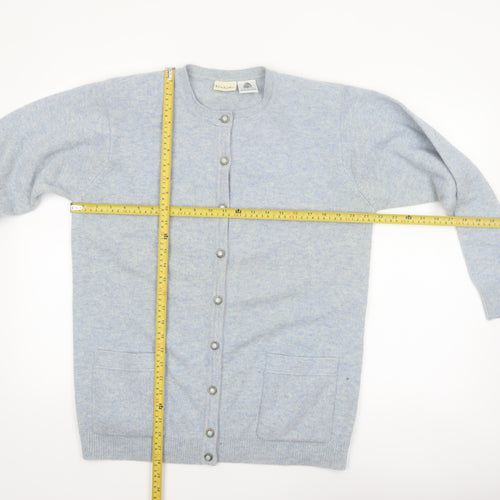 Isabelle Women's Blue Lambswool Crew Neck Button Cardigan Size S