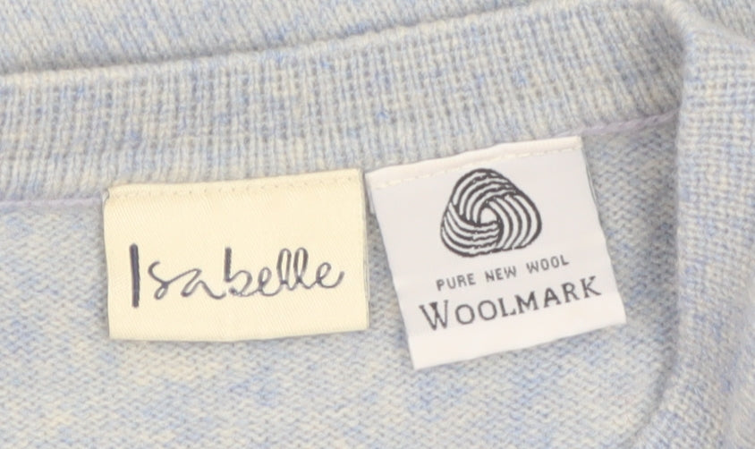 Isabelle Women's Blue Lambswool Crew Neck Button Cardigan Size S
