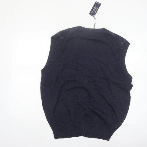 Roundtree & Yorke Men's Blue Argyle Sleeveless Cardigan Vest L