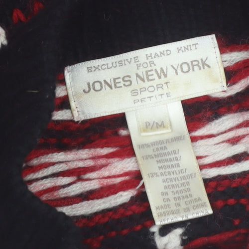 Jones New York Women Red Fair Isle Wool Blend 1/4 Zip Petite Jumper M