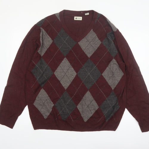 Haggar Men’s Red Argyle V-Neck Acrylic Jumper 2XL