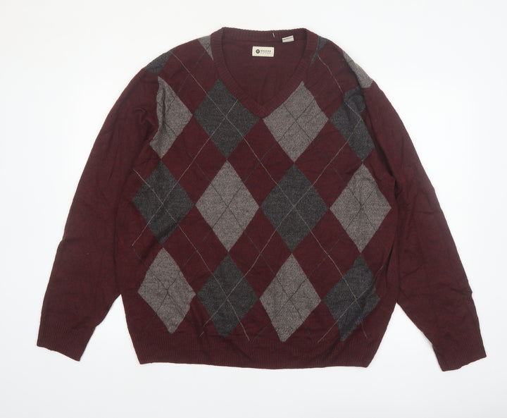 Haggar Men’s Red Argyle V-Neck Acrylic Jumper 2XL