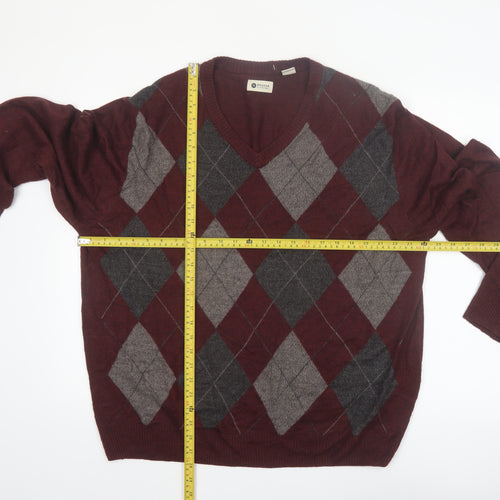 Haggar Men’s Red Argyle V-Neck Acrylic Jumper 2XL