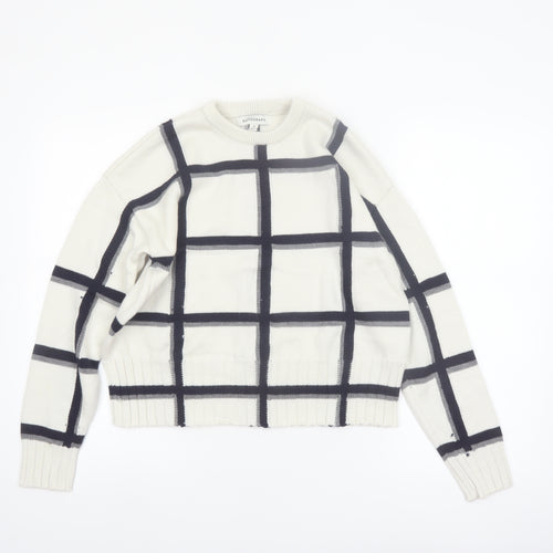 Marks and Spencer Women Ivory Check Merino Wool Jumper M