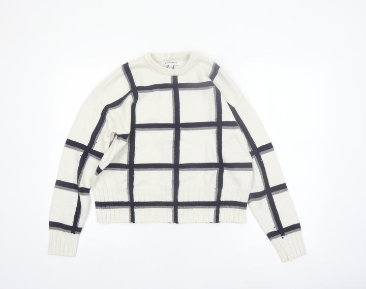 Marks and Spencer Women Ivory Check Merino Wool Jumper M