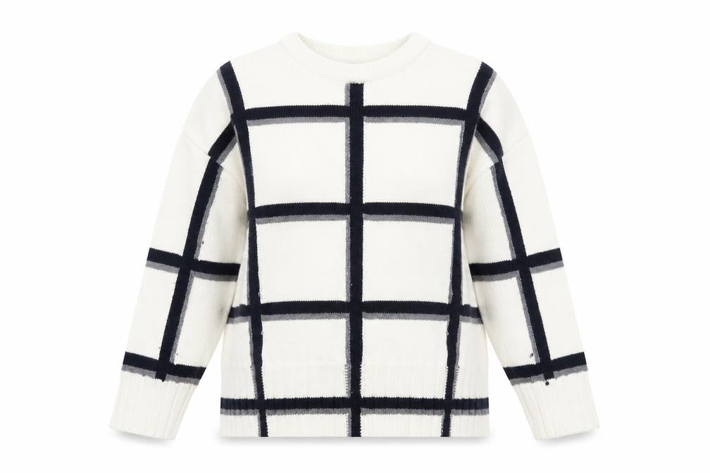 Front view of Marks & Spencer Women Ivory Check Merino Wool Jumper M