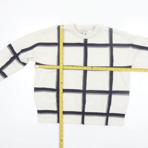 Marks and Spencer Women Ivory Check Merino Wool Jumper M