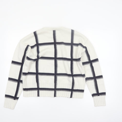 Marks and Spencer Women Ivory Check Merino Wool Jumper M