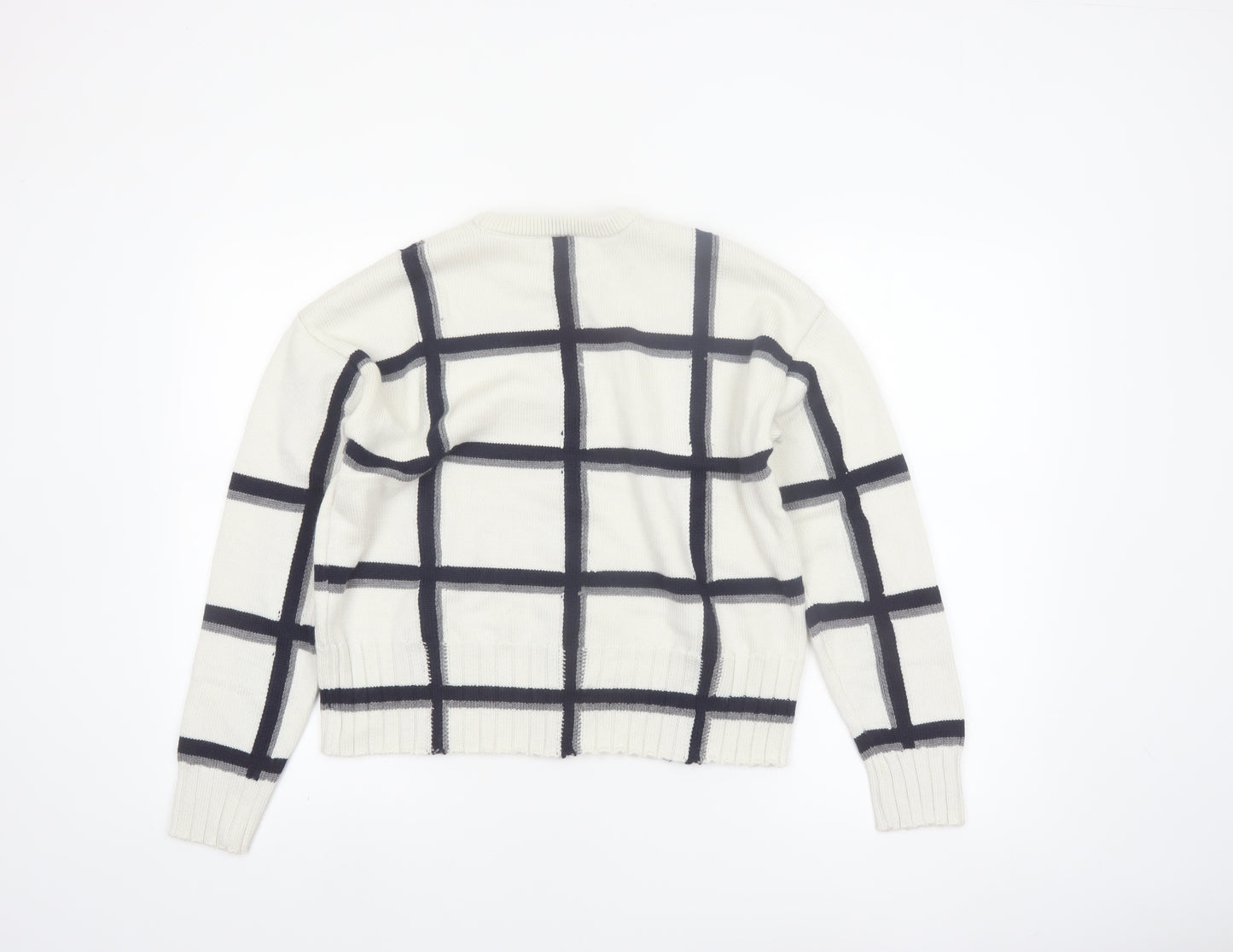 Marks and Spencer Women Ivory Check Merino Wool Jumper M