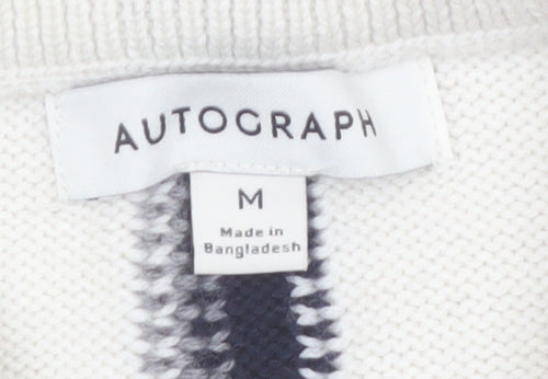 Marks and Spencer Women Ivory Check Merino Wool Jumper M
