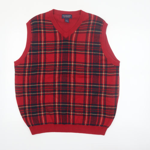 Roundtree & Yorke Men's Red Check Wool Vest L