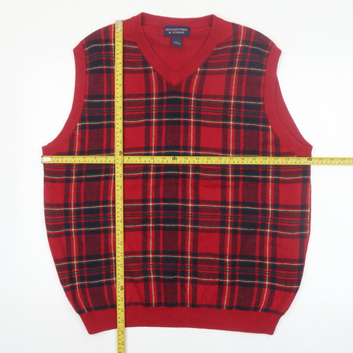 Roundtree & Yorke Men's Red Check Wool Vest L