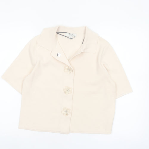 Marks and Spencer Women’s Beige Knit Collared Short Sleeve Cardigan M