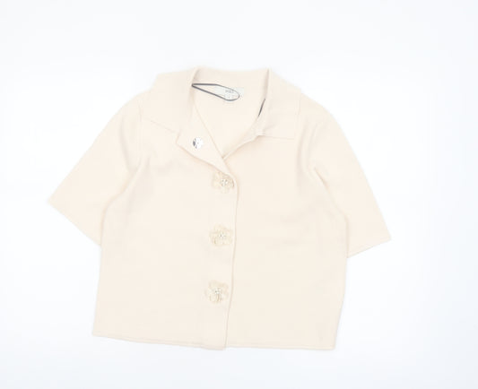 Marks and Spencer Women’s Beige Knit Collared Short Sleeve Cardigan M
