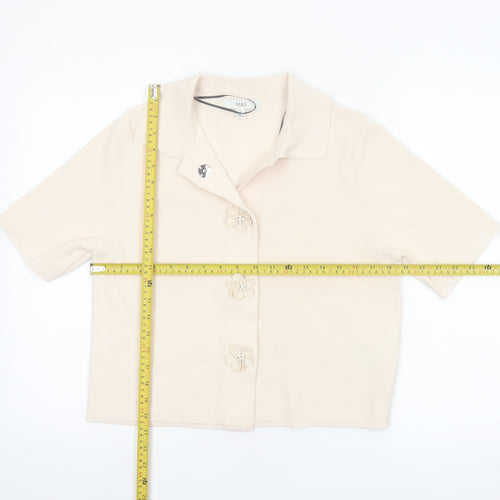 Marks and Spencer Women’s Beige Knit Collared Short Sleeve Cardigan M