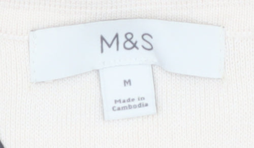 Marks and Spencer Women’s Beige Knit Collared Short Sleeve Cardigan M