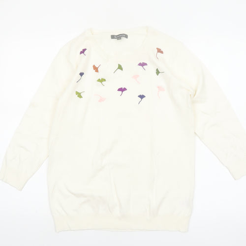 Bonmarche Women Ivory Floral Embroidered Pullover Jumper Size 14