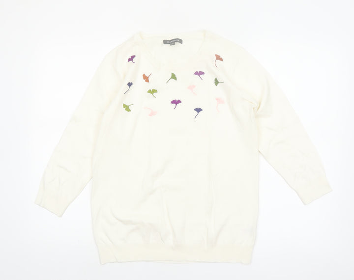 Bonmarche Women Ivory Floral Embroidered Pullover Jumper Size 14