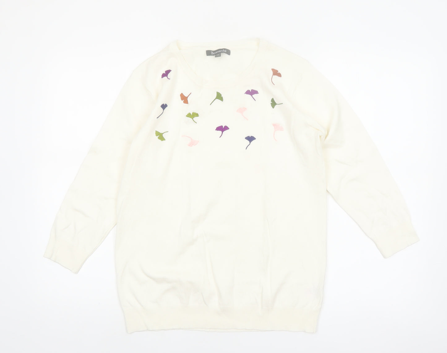 Bonmarche Women Ivory Floral Embroidered Pullover Jumper Size 14