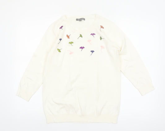 Bonmarche Women Ivory Floral Embroidered Pullover Jumper Size 14