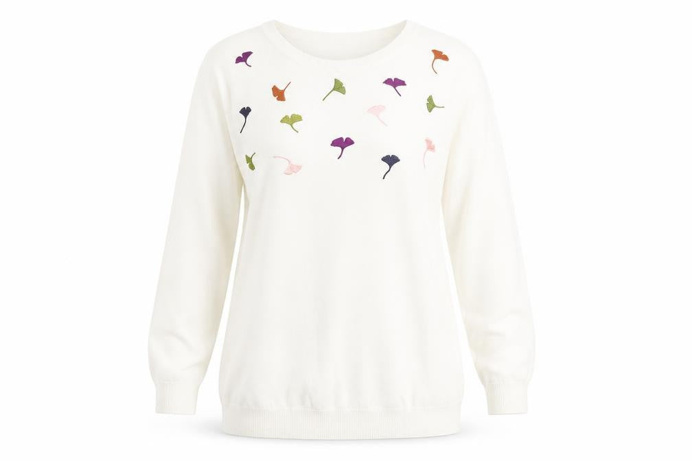 Front view of Bonmarché Women Ivory Floral Embroidered jumper, size 14
