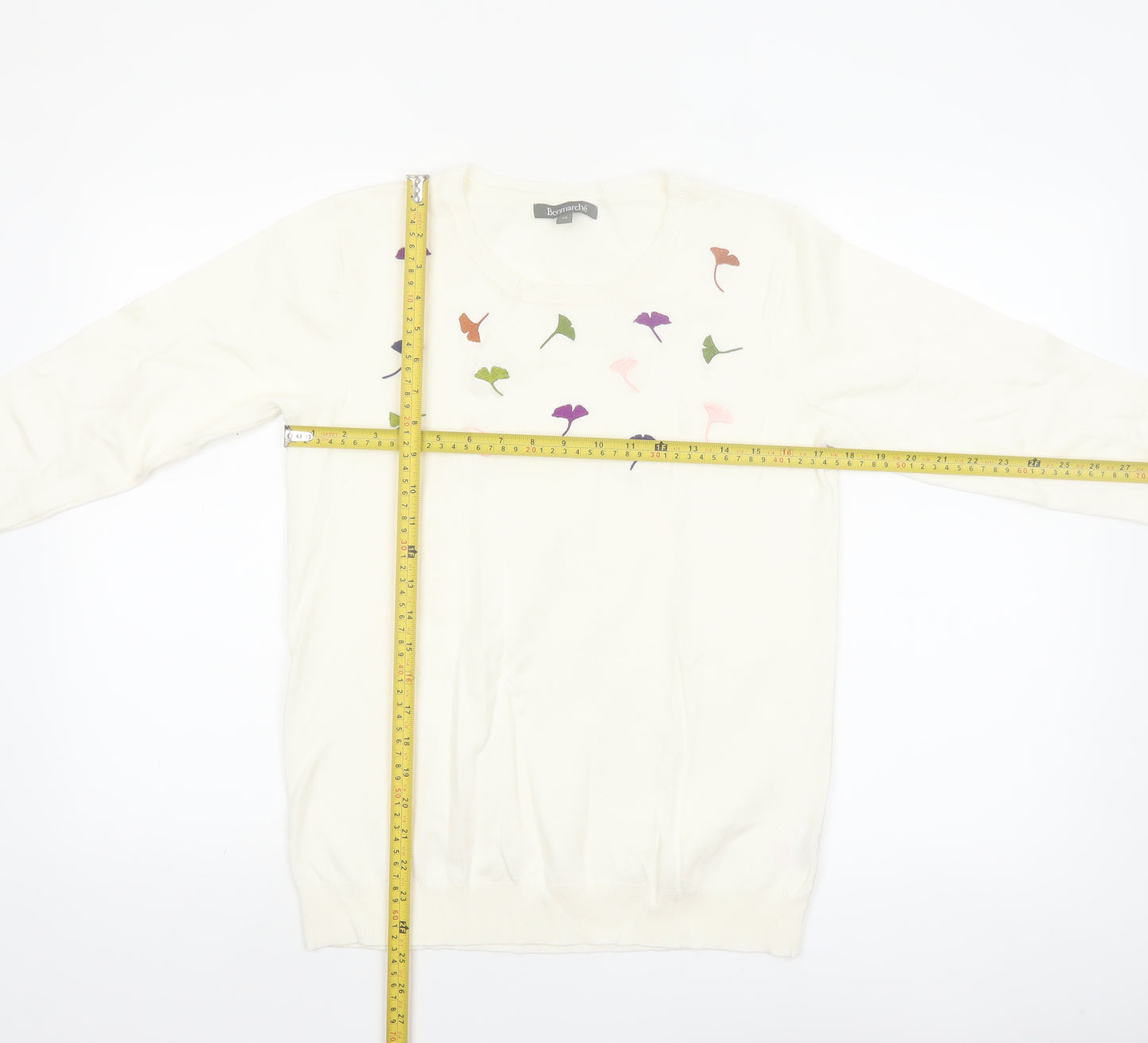 Bonmarche Women Ivory Floral Embroidered Pullover Jumper Size 14